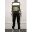 Reflective Patch Drawstring Long Sleeve Crop Top Pants Sports Set