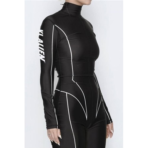 Contrast Long Sleeve High Neck Skinny Yoga Sports Romper